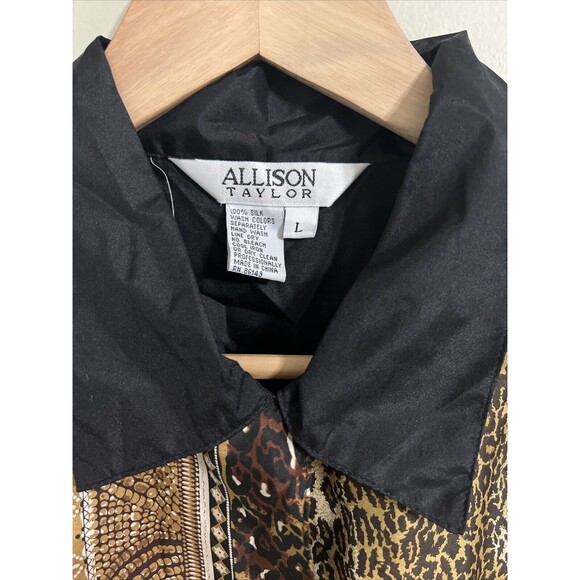 Vintage Allison Taylor Cheetah Print 100% Silk Button Up Shirt Women Size L - Picture 4 of 10